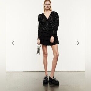 The Kooples flowing black top with silver dots and V-neck size 1